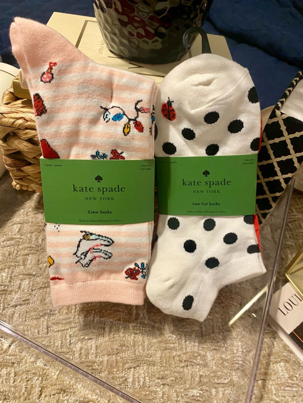 kate spade Pink Striped Crew Socks and Low Cut Socks